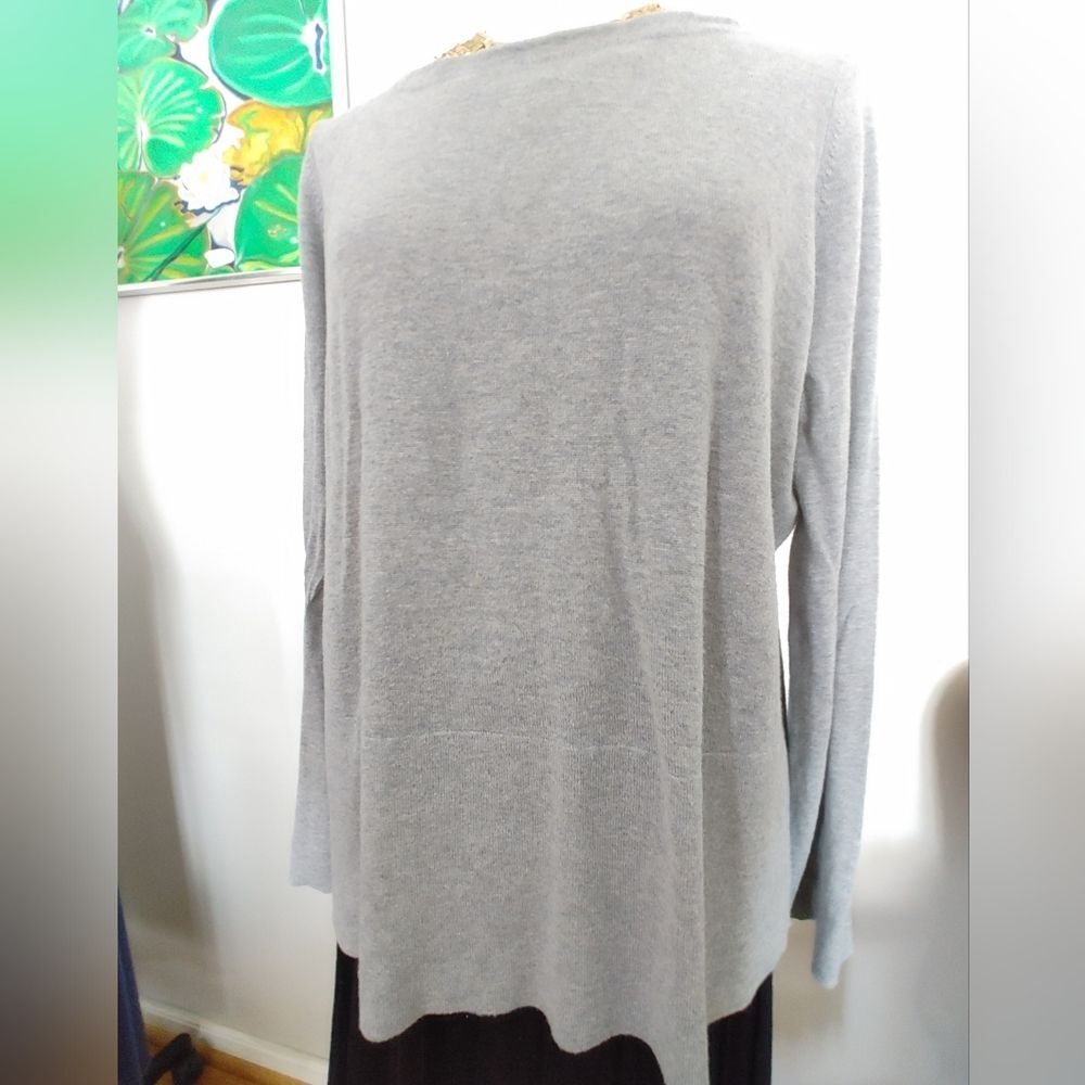 MERINO WOOL & COTTON Gray Women's Layering Sweater with LOW BACK US Large